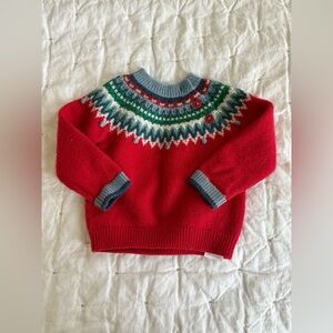 Baby Boden Fair Isle red wool blend holiday/Christmas sweater size 18-24 mo